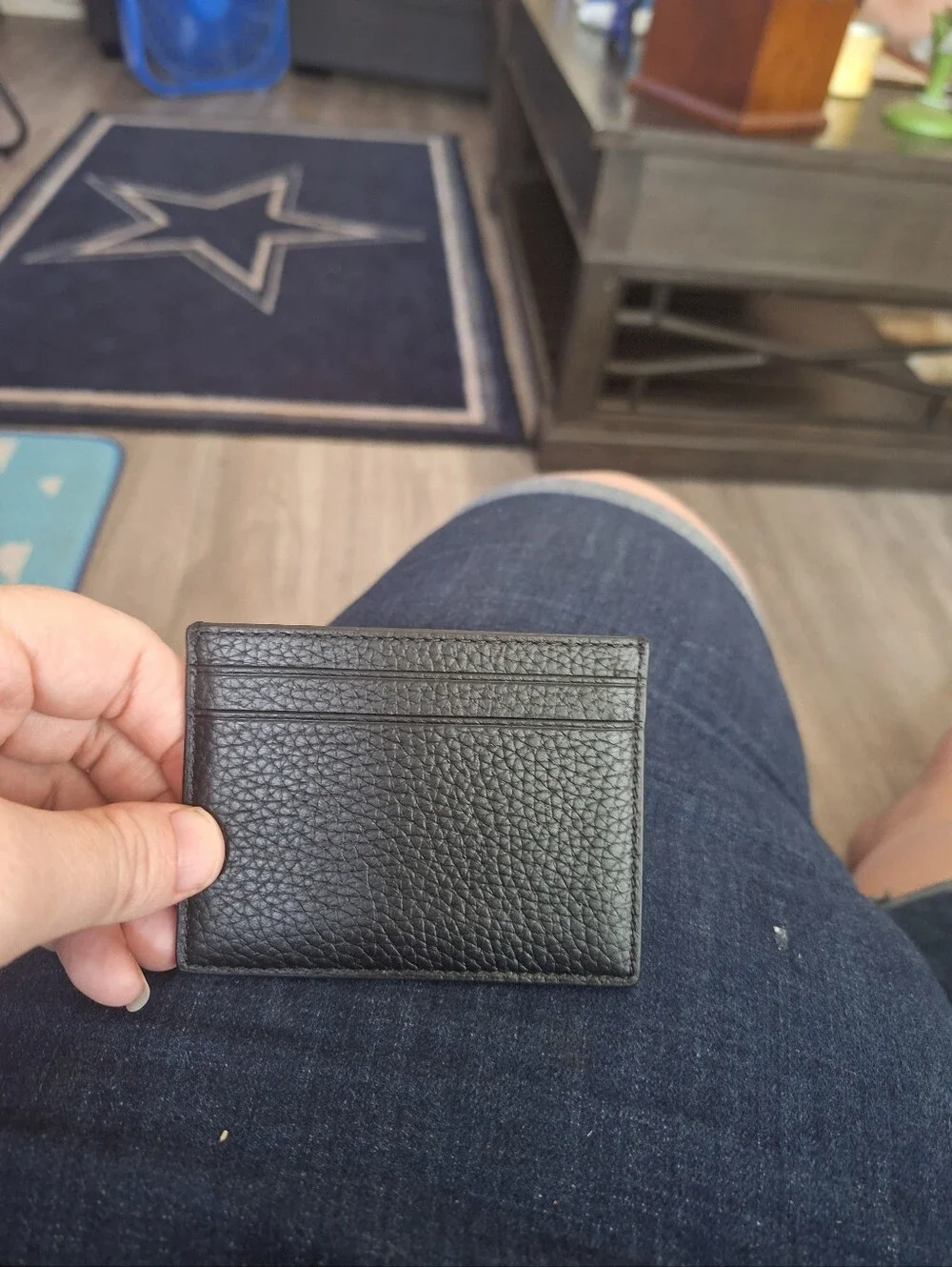 kate spade Black Pebbled Leather Card Wallet with Gold Logo